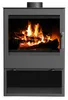 A modern black wood-burning stove with a fire burning inside. Anteprima dell’immagine prodotto