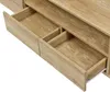 Close-up view of open drawers of a wooden TV stand. Voir les images du produit