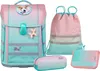 A set of school supplies including a backpack, a drawstring bag, and a pencil case, all with a gradient color scheme. Anteprima dell’immagine prodotto