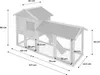 A diagram of a wooden rabbit hutch with dimensions indicated by measurement lines and numbers. Produktbild-Vorschau