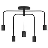 A black, multi-arm ceiling light fixture with five hanging sockets. Produktbild-Vorschau