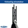A modern black metal coat rack with hooks, holding a gray and a dark jacket. Anteprima dell’immagine prodotto