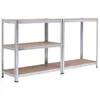 A metal shelving unit with wooden shelves against a white background. Podgląd zdjęcia produktu