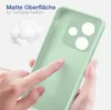A hand is touching a light green phone case, with fluffy white material in the background. Produktbild-Vorschau