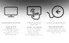 Three icons with German text describing product features. Produktbild-Vorschau
