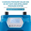 Close-up of a blue electric air pump with a digital display and control buttons. Podgląd zdjęcia produktu