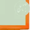 A close-up view of water droplets on a light green surface with an orange border. Produktbild-Vorschau