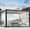 Transparente Außenumhausung mit schwarzem Besatz, die eine graue Gartenmöbelgarnitur auf einer gepflasterten Terrasse bedeckt Náhľad obrázku produktu