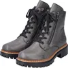 A pair of gray women's boots with black laces and zippers. Produktbild-Vorschau