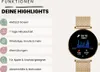A smartwatch with its features listed on the left side of the image. Produktbild-Vorschau