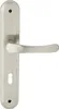 A silver door handle with a long plate and a keyhole, shown against a white background. Produktbild-Vorschau