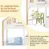 A split image showing a loft bed with a desk and chair underneath, and a close-up of the bed's design. Produktbild-Vorschau