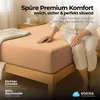 A person sitting on a bed with a fitted sheet. Anteprima dell’immagine prodotto