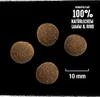 Four pieces of dog food kibble are shown on a black background, with text and a size indicator. Produktbild-Vorschau