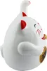 A side view of a white Maneki-neko (lucky cat) figurine with red accents and a gold bell. Produktbild-Vorschau
