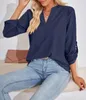 ASKSA Damen Bluse V-Ausschnitt Einfarbig Oberteile Elegant Produktbild-Vorschau 3