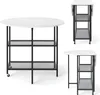 A round drop-leaf kitchen cart with two shelves is shown from multiple angles against a white background. Podgląd zdjęcia produktu