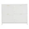A white shoe cabinet with four folding doors and gold handles, shown from the front against a white background. Produktbild-Vorschau