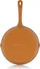 The back of an orange cast iron frying pan is shown against a white background. Produktbild-Vorschau