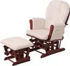 A wooden rocking chair with a cream-colored cushion and a matching ottoman, set against a white background. Voir les images du produit