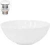 A white ceramic sink and a drain assembly are shown against a white background. Podgląd zdjęcia produktu