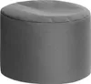 A close-up, studio shot of a round, gray ottoman or pouf. Produktbild-Vorschau