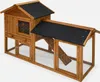 A wooden rabbit hutch with a black roof, shown against a white background. Produktbild-Vorschau
