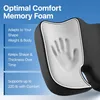 A close-up of a memory foam cushion with text overlays describing its features. Produktbild-Vorschau