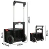 Two black rolling toolboxes of different sizes are shown side-by-side against a white background. Dimensions are indicated with text and lines. Voir les images du produit