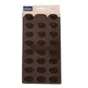 A brown silicone mold for baking coffee bean-shaped chocolates or candies, presented in its packaging. Anteprima dell’immagine prodotto