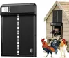 A product image showing an automatic chicken coop door and a chicken coop with chickens. Produktbild-Vorschau