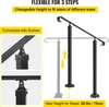 A diagram illustrating the adjustable height feature of a black metal handrail for stairs. Podgląd zdjęcia produktu