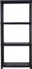 A black, four-tier plastic shelving unit is shown against a white background. Produktbild-Vorschau