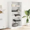 A white wardrobe with shelves filled with folded clothes and storage boxes, next to a potted plant. Produktbild-Vorschau