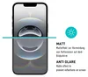 A smartphone screen protector with text describing its matte and anti-glare features. Produktbild-Vorschau