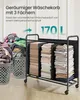 A multi-compartment laundry hamper with wheels, filled with folded laundry, next to two other laundry baskets filled with clothes. Produktbild-Vorschau