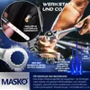 A collage of images showcasing various tools and a hand holding a ratchet, set against a dark, mechanical background. Produktbild-Vorschau