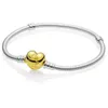 A studio shot of a Pandora bracelet with a heart-shaped clasp. Produktbild-Vorschau