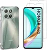A clear protective case for a smartphone and two screen protectors are displayed side-by-side against a white background. Produktbild-Vorschau