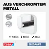 A product image for a tesa Elegaant Handtuchhaken, showing the hook with dimensions and quality seals. Anteprima dell’immagine prodotto