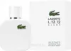 A bottle of Lacoste L.12.12 Blanc Eau de Toilette and its packaging are displayed against a white background. Produktbild-Vorschau