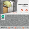A cross-section of a sofa cushion showing its internal structure and material details, alongside marketing text and icons. Produktbild-Vorschau