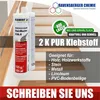A product advertisement for Kleiberit StairMaster 536.0 2K PUR adhesive foam, showing two cans of the product in front of a wooden staircase. Produktbild-Vorschau