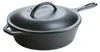 A black cast iron skillet with a lid is shown from a side angle against a white background. Podgląd zdjęcia produktu