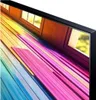 A close-up view of a television screen displaying a colorful, abstract image with wooden planks and windows. Produktbild-Vorschau