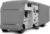 A grey RV cover is shown on a white background, partially covering a white RV. Produktbild-Vorschau