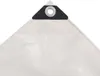 A close-up of the corner of a white tarp with a black reinforced grommet. Produktbild-Vorschau