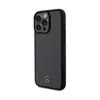 A black iPhone case with a carbon fiber texture and the Mercedes-Benz logo is shown against a white background. Produktbild-Vorschau