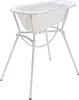 A white baby bathtub on a stand, shown against a white background. Produktbild-Vorschau