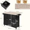 A diagram showing the dimensions of a black kitchen island with a wooden countertop. Podgląd zdjęcia produktu